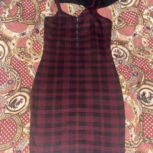 Bodycon mini dress, medium, red and black plaid
